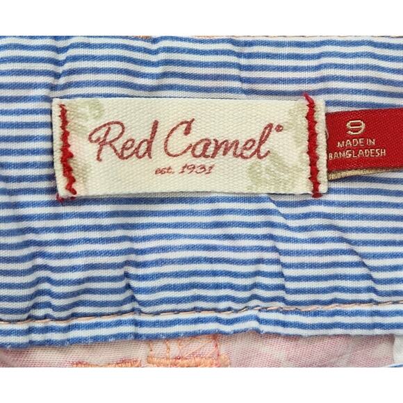 Red Camel Orange Floral Print Flat Front Chino Shorts 9 Juniors Lightweight Soft - Picture 4 of 5